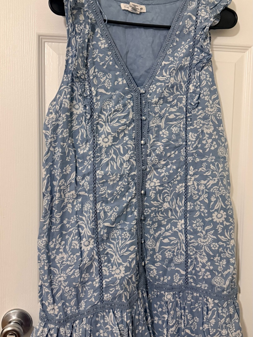 Lucky Brand Light Blue Floral Midi Dress with White Print